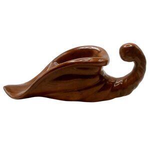 Vintage Cornucopia Horn of Plenty Pottery Dark Brown Ceramic Table Planter